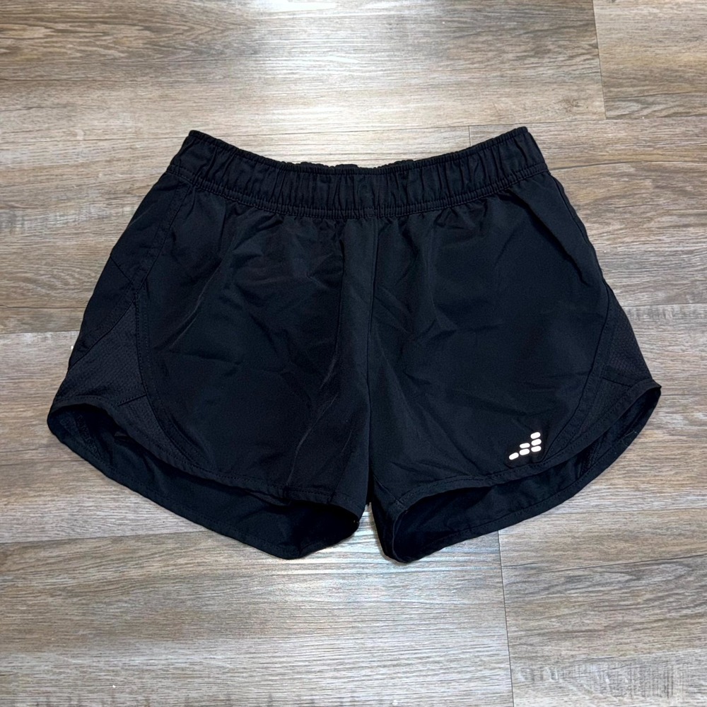 BCG Running Shorts Womens Small Black Reflective Logo Gym Training Elastic Waist